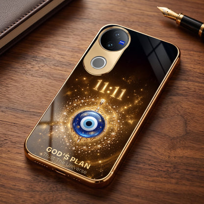 Vivo V50 5G God’s Plan Evil Eye Gold Electroplated Glass Phone Back Case