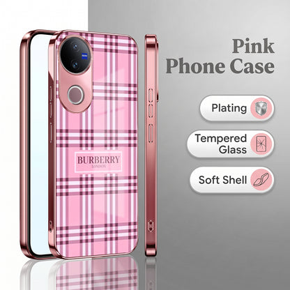 Vivo V50 5G Burberry Classic Pink Electroplated Glass Phone Back Case