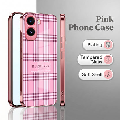 Vivo T5 Pro 5G Burberry Classic Pink Electroplated Glass Phone Back Case