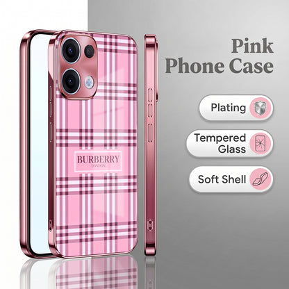 Oppo Reno 13 5G Burberry Classic Pink Electroplated Glass Phone Back Case