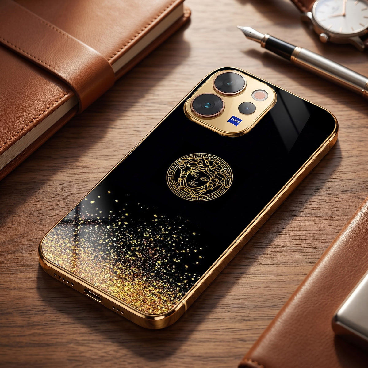 Vivo V70 5G Medusa Head Gold Electroplated Glass Phone Back Case