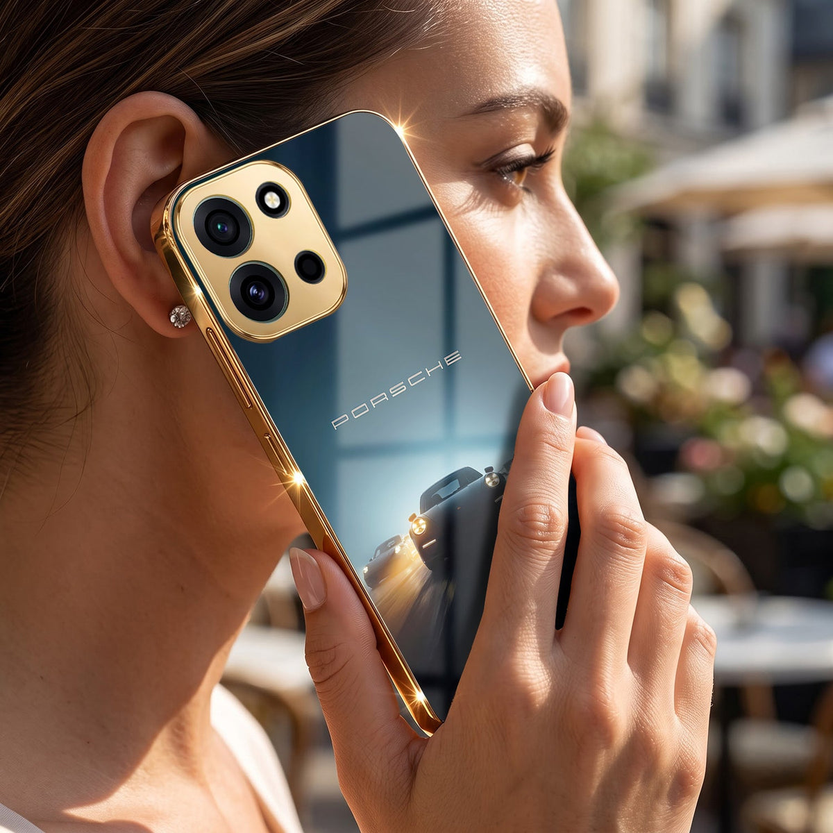OnePlus Nord 6 5G Porsche Luxury Gold Electroplated Glass Phone Back Case