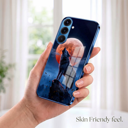 Samsung Galaxy A36 5G Lunar Wolf Blue Electroplated Glass Phone Back Case