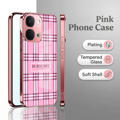 Vivo T5x 5G Burberry Classic Pink Electroplated Glass Phone Back Case