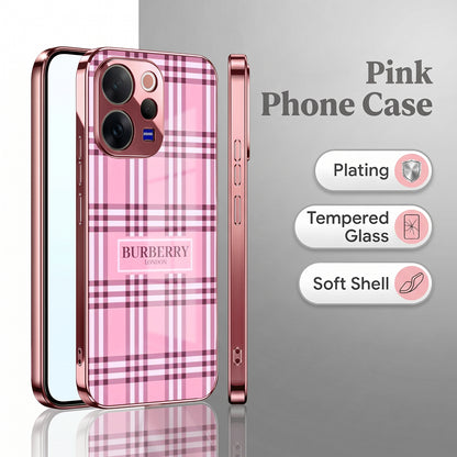 Vivo V70 5G Burberry Classic Pink Electroplated Glass Phone Back Case