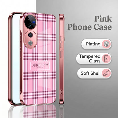 Vivo V40 Pro 5G Burberry Classic Pink Electroplated Glass Phone Back Case