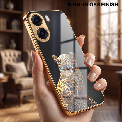 Oppo K14x 5G Panther Gold Electroplated Glass Phone Back Case