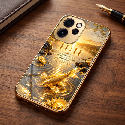 Oppo Reno 15 Pro Mini 5G 11:11 Manifestation Gold Electroplated Glass Phone Back Case