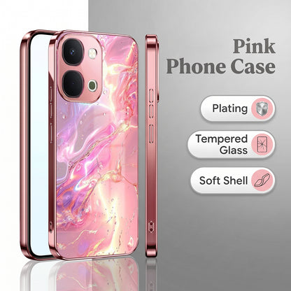 Vivo T5x 5G Pearl Aurora Pink Electroplated Glass Phone Back Case