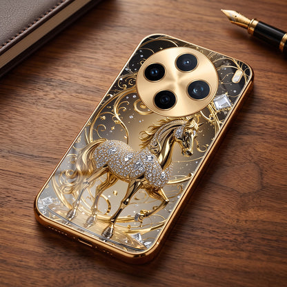 Vivo X200T 5G Luxury Horse Texture Gold Electroplated Glass Phone Back Case