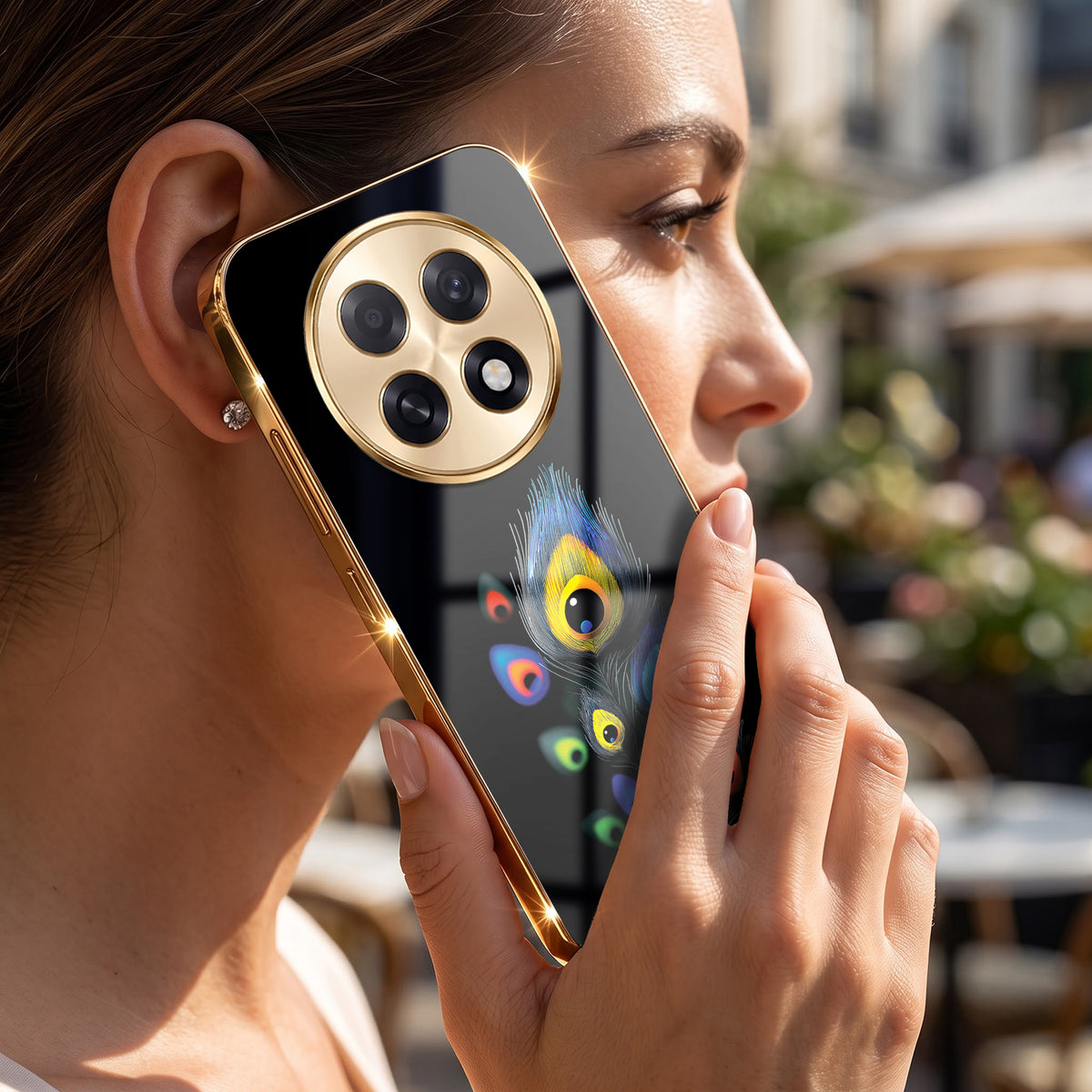 Oppo F31 Pro+ 5G Multi-Feather Peacock Gold Electroplated Glass Phone Back Case