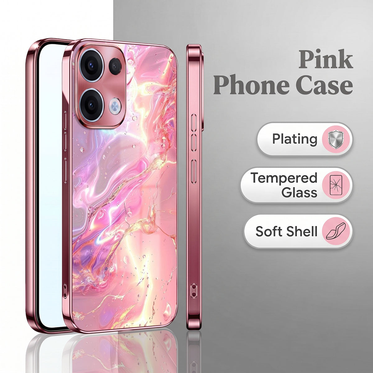 Oppo Reno 13 5G Pearl Aurora Pink Electroplated Glass Phone Back Case