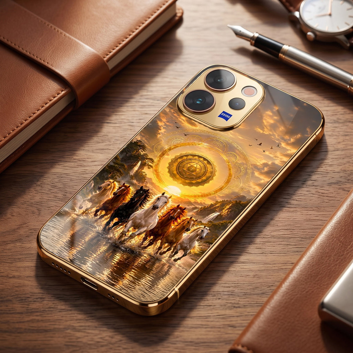Vivo V70 5G Celestial Seven Horses Gold Electroplated Glass Phone Back Case