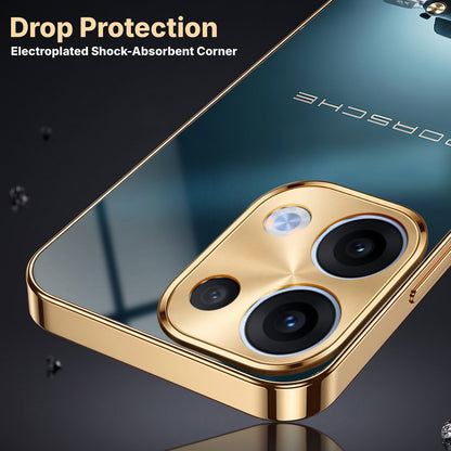 Oppo Reno 13 5G Porsche Luxury Gold Electroplated Glass Phone Back Case