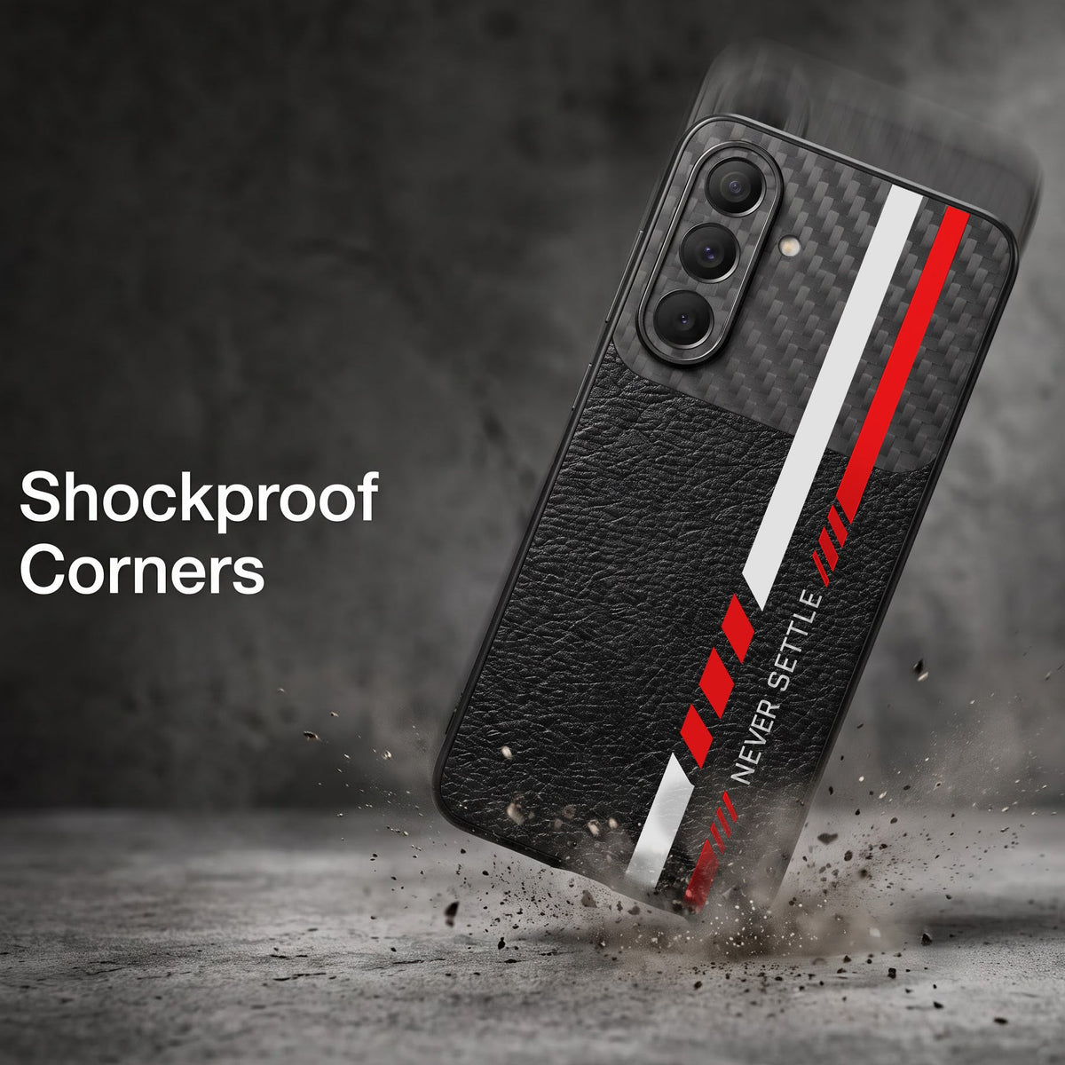 Samsung Galaxy A57 5G Sporty Stripe Focus Carbon Fiber Leather Hybrid Back Case