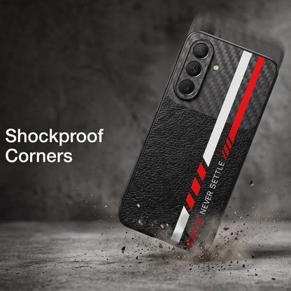 Samsung Galaxy A37 5G Sporty Stripe Focus Carbon Fiber Leather Hybrid Back Case