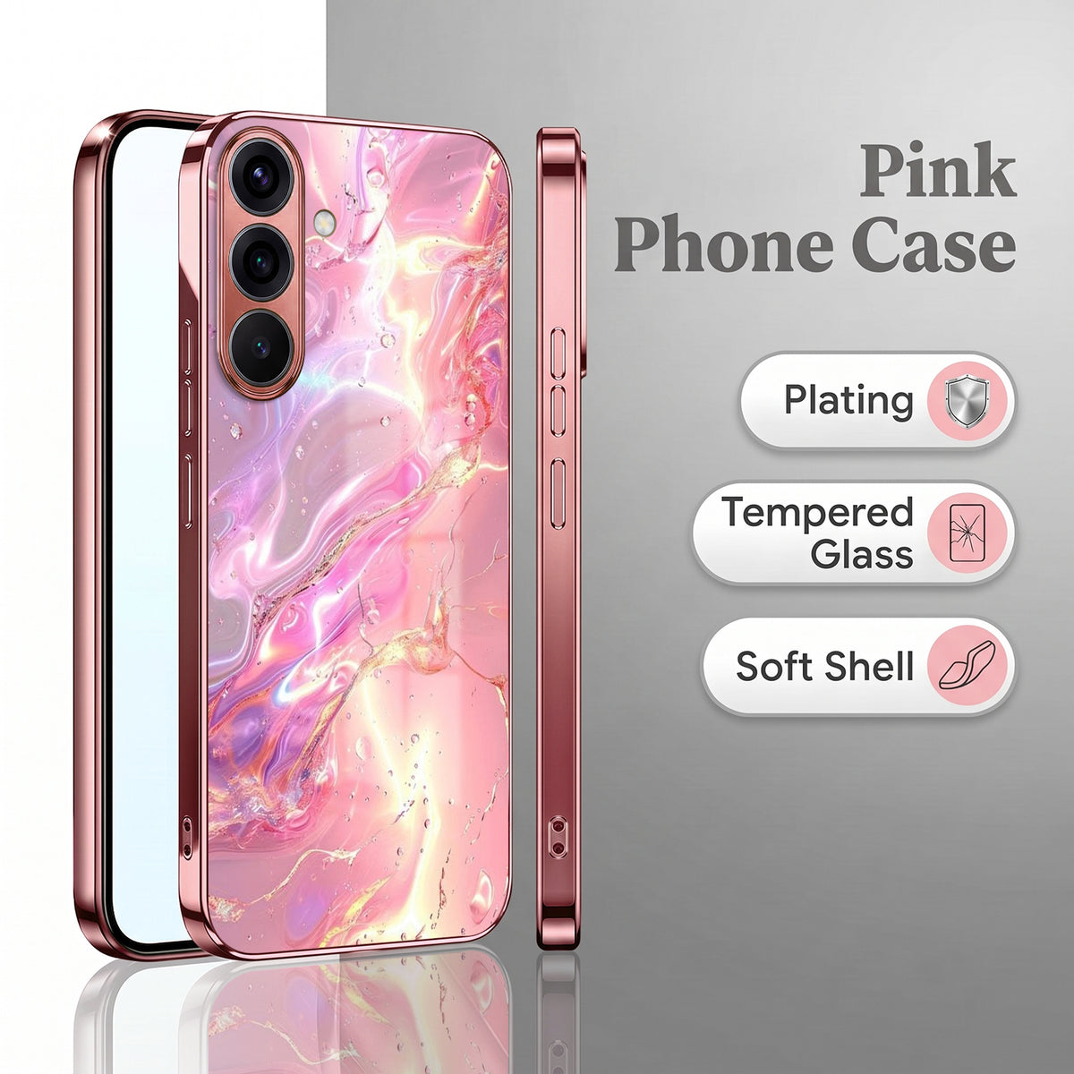 Samsung Galaxy A36 5G Pearl Aurora Pink Electroplated Glass Phone Back Case