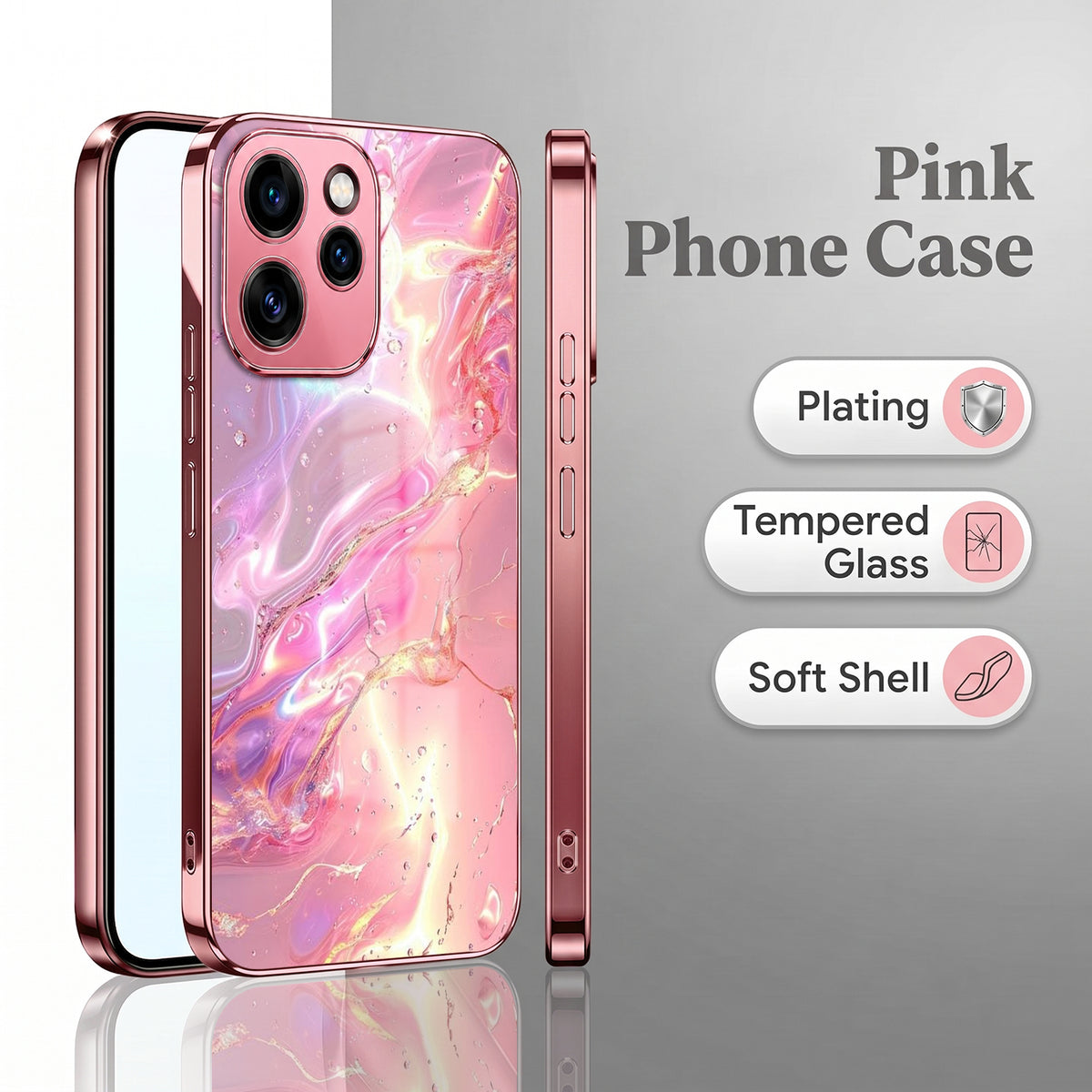 Oppo Reno 15 Pro 5G Pearl Aurora Pink Electroplated Glass Phone Back Case