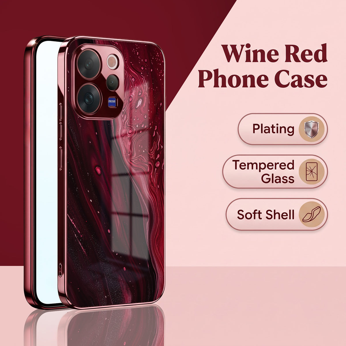 Vivo V70 5G Marble Burgundy Electroplated Glass Back Case