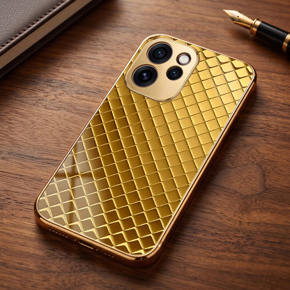 Oppo Reno 15 Pro Mini 5G Golden Criss Cross Gold Electroplated Glass Phone Back Case