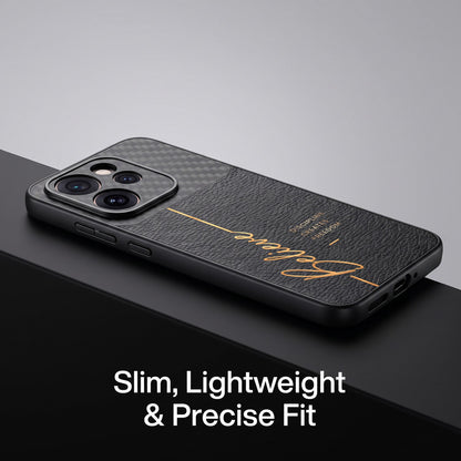 Oppo Reno 15 Pro Mini 5G Belive Quote Carbon Fiber Leather Hybrid Back Case