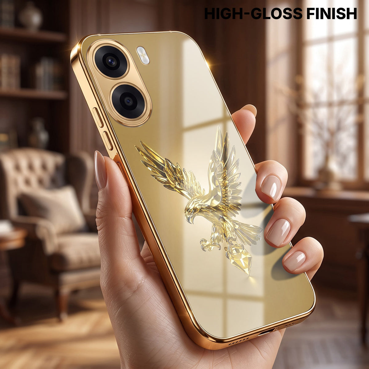 Oppo K14x 5G Golden Eagle Gold Electroplated Glass Phone Back Case