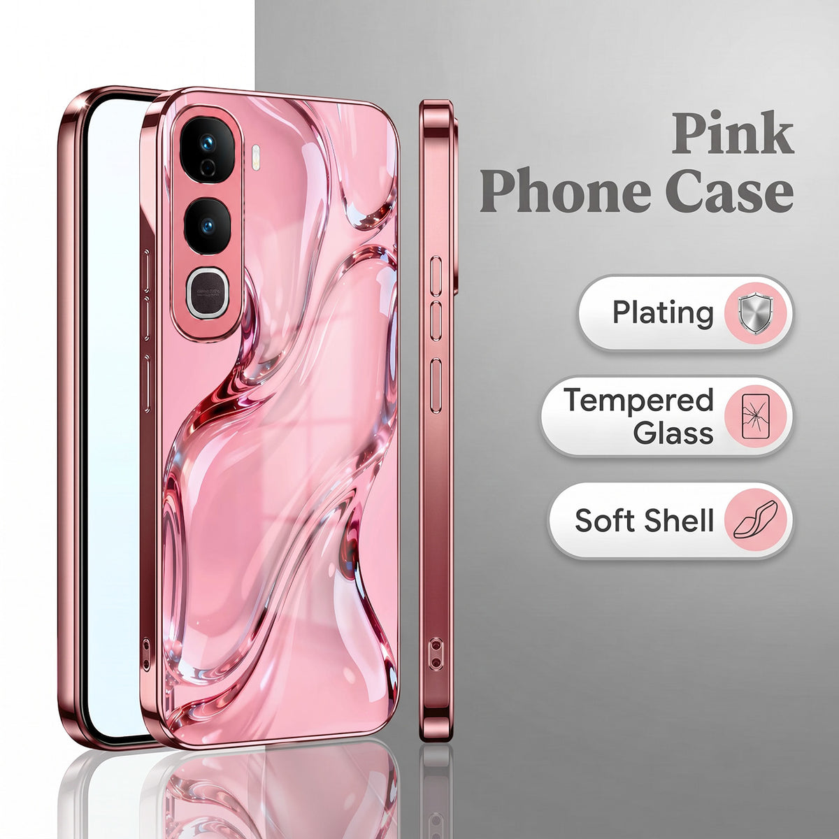 Vivo Y400 Pro 5G Crystal Wave Energy Pink Electroplated Glass Phone Back Case