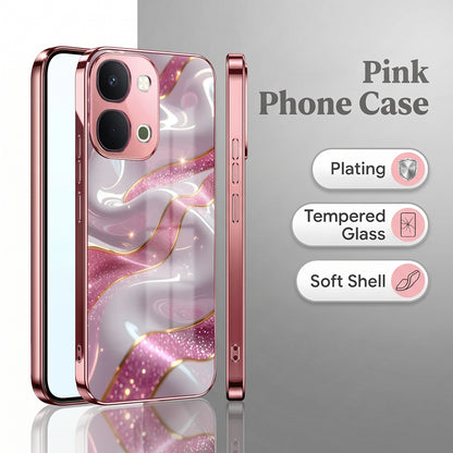 Vivo T5x 5G Pearl Marble Pink Electroplated Glass Phone Back Case