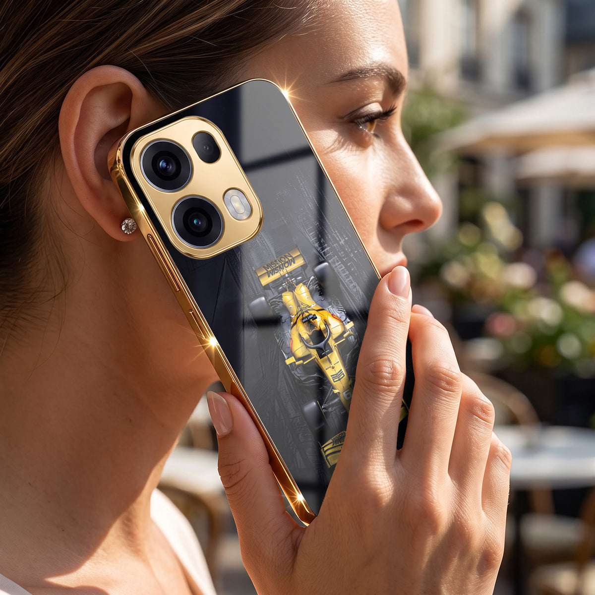Oppo Reno 13 Pro 5G F1 Racing Car Gold Electroplated Glass Phone Back Case