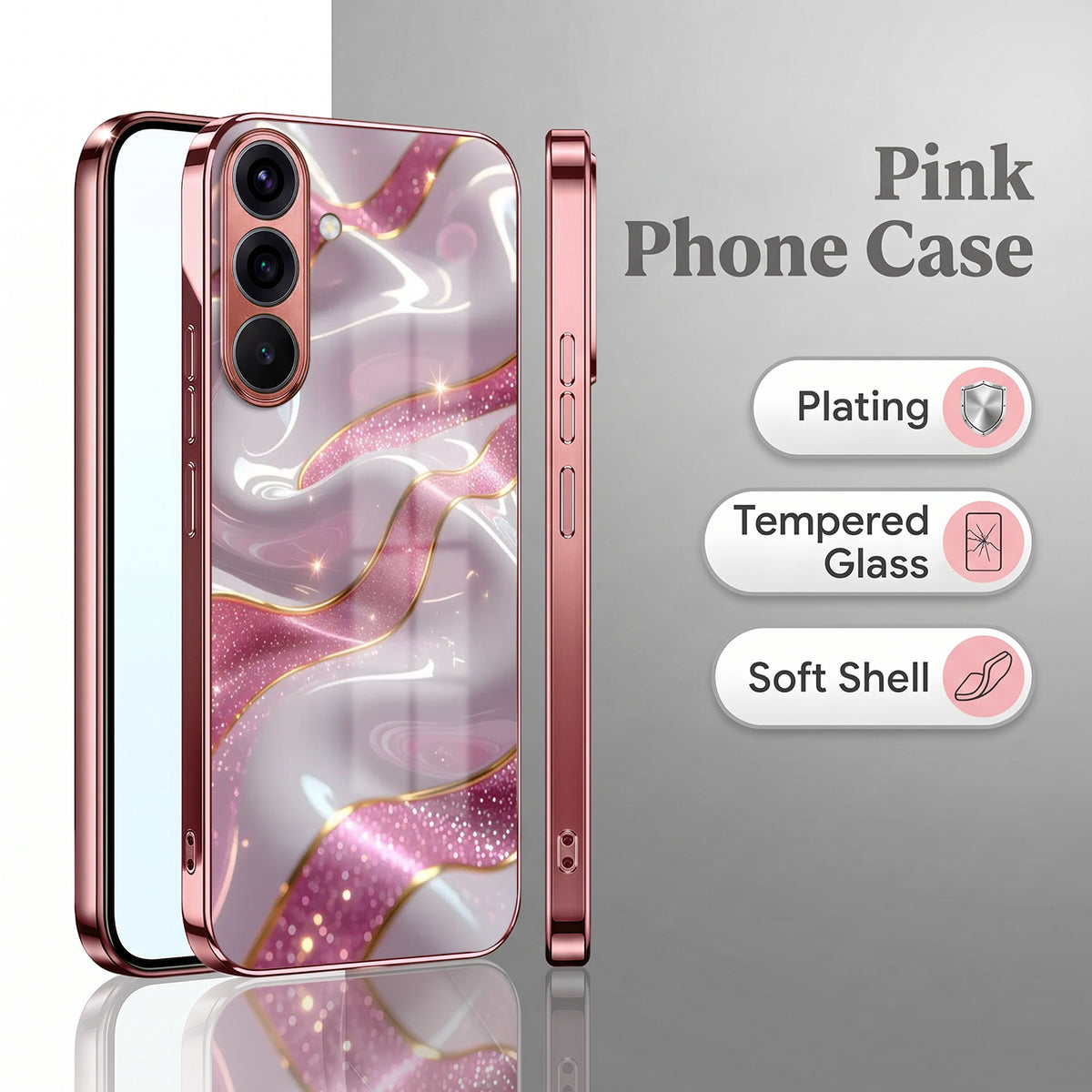 Samsung Galaxy A56 5G Pearl Marble Pink Electroplated Glass Phone Back Case