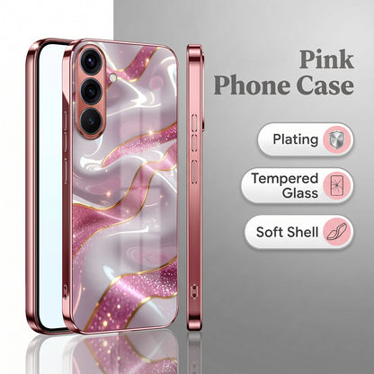 Samsung Galaxy A56 5G Pearl Marble Pink Electroplated Glass Phone Back Case