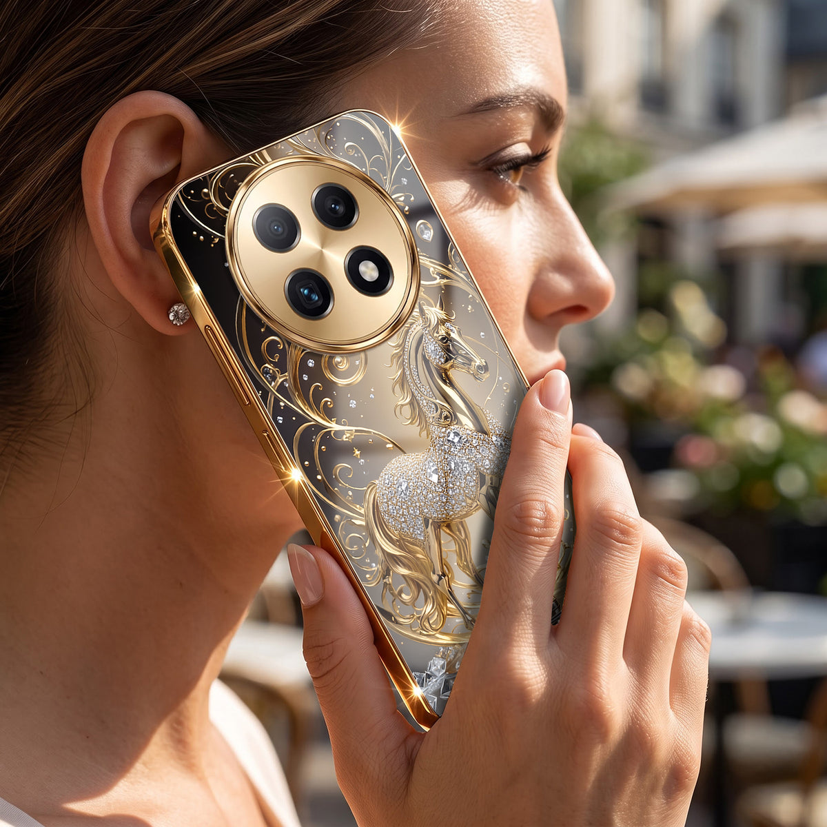 Oppo F29 Pro 5G Luxury Horse Texture Gold Electroplated Glass Phone Back Case