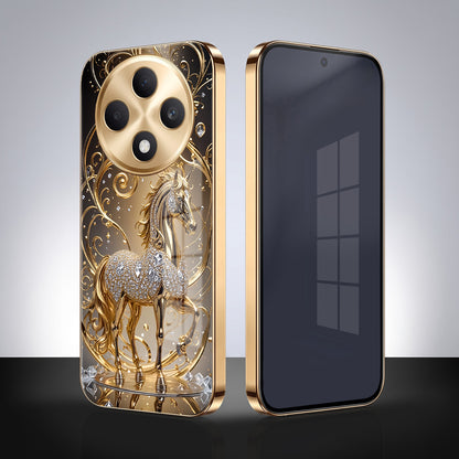 Oppo F27 Pro+ 5G Luxury Horse Texture Gold Electroplated Glass Phone Back Case