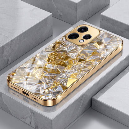 Oppo Reno 15 5G White Diamond Shatter Gold Electroplated Glass Phone Back Case