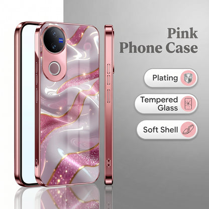 Vivo V50 5G Pearl Marble Pink Electroplated Glass Phone Back Case
