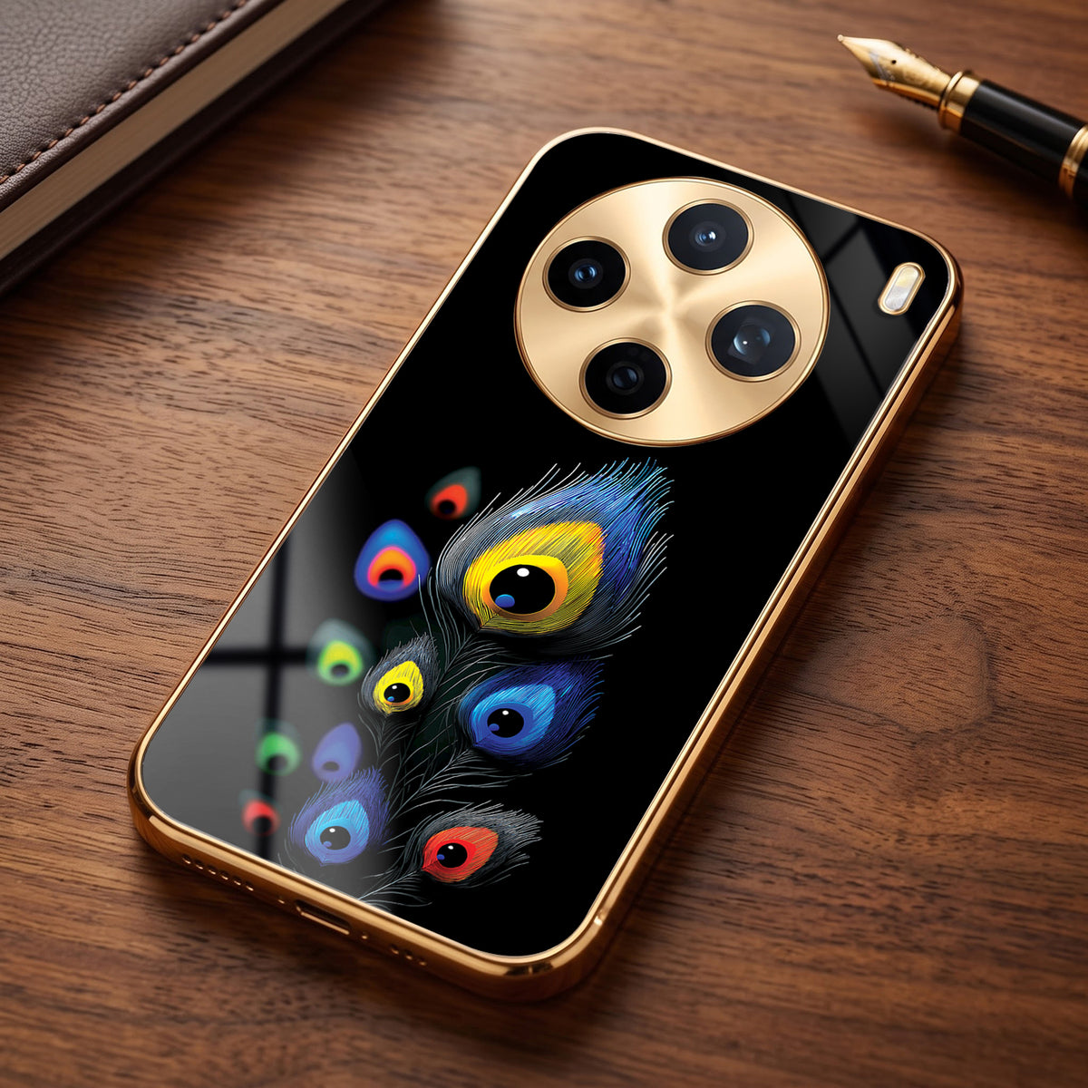Vivo X200T 5G Multi-Feather Peacock Gold Electroplated Glass Phone Back Case