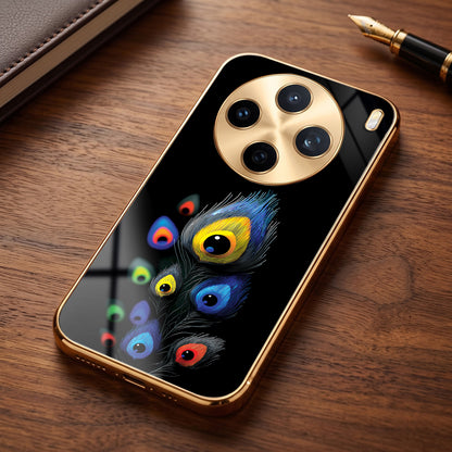 Vivo X200T 5G Multi-Feather Peacock Gold Electroplated Glass Phone Back Case