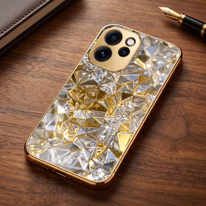 Oppo Reno 15 Pro Mini 5G White Diamond Shatter Gold Electroplated Glass Phone Back Case