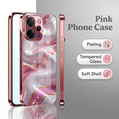 Vivo V70 5G Pearl Marble Pink Electroplated Glass Phone Back Case