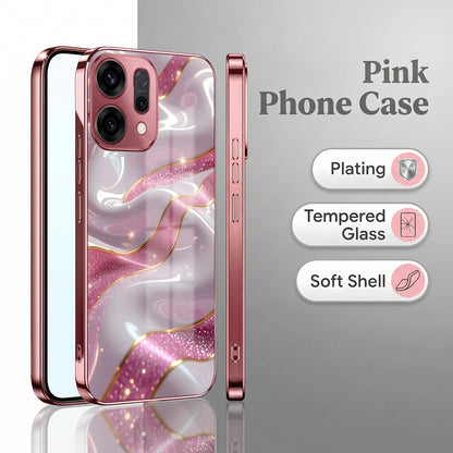 Oppo Reno 14 5G Pearl Marble Pink Electroplated Glass Phone Back Case