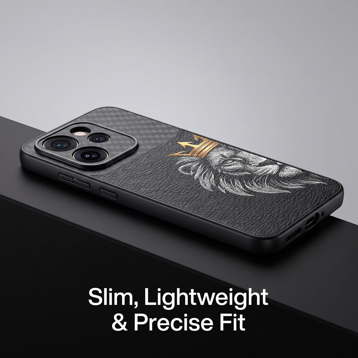 Oppo Reno 15 Pro Mini 5G Lion King Carbon Fiber Leather Hybrid Back Case