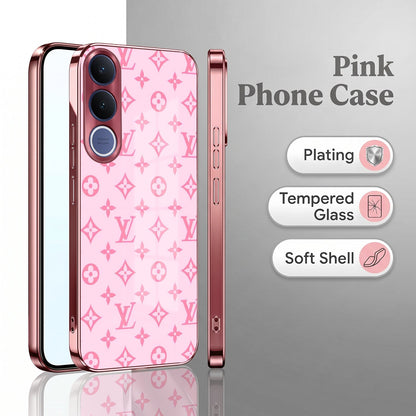Vivo V70 FE 5G Luxury Monogram Pink Electroplated Glass Phone Back Case
