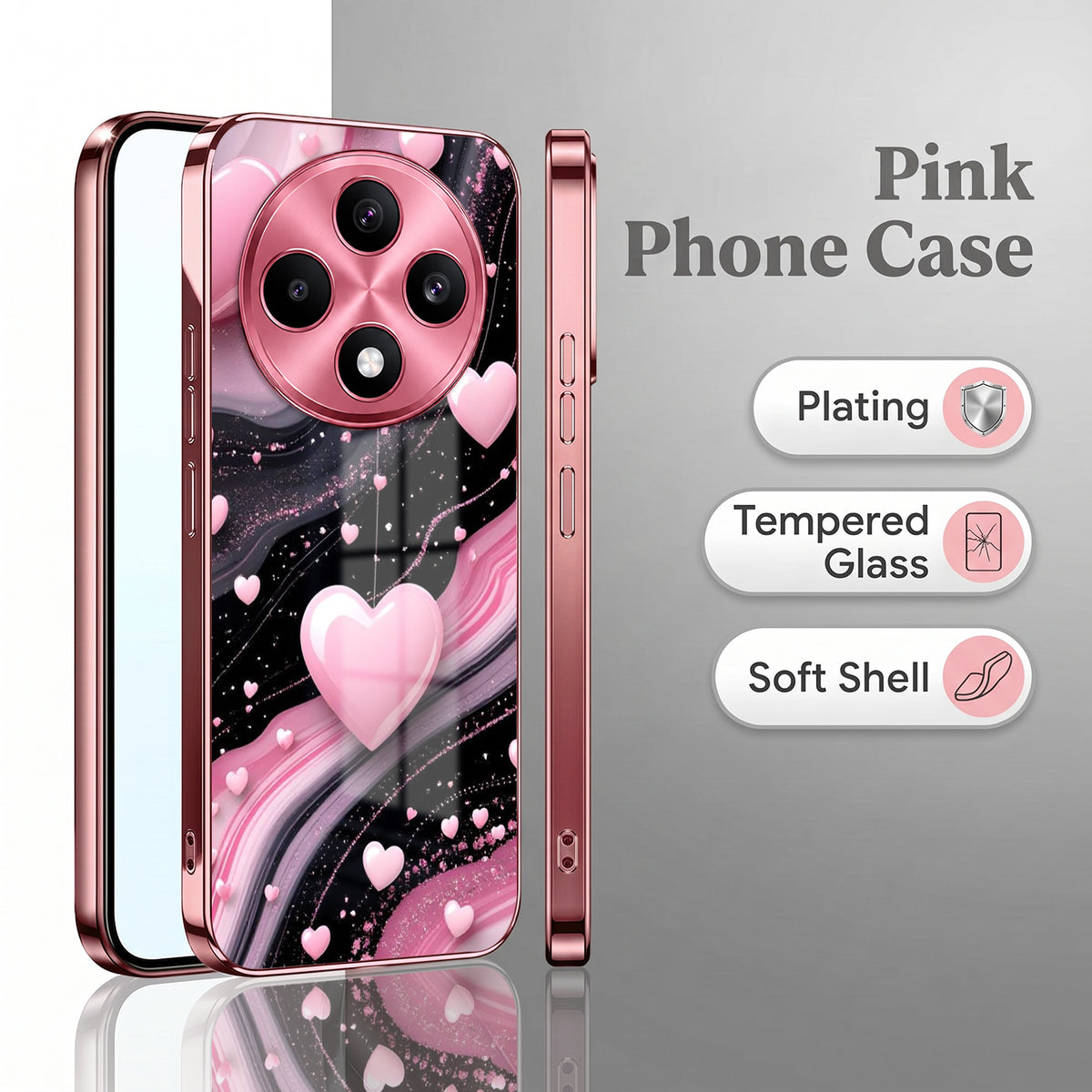 Oppo F27 Pro+ 5G Love Sparkle Pink Electroplated Glass Phone Back Case