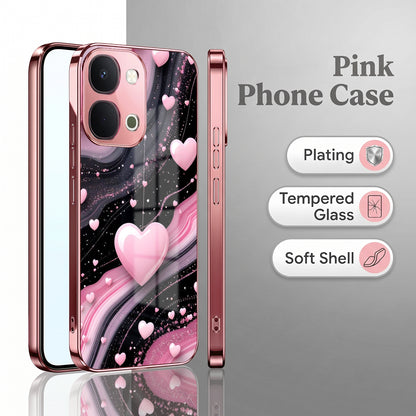 Vivo T5x 5G Love Sparkle Pink Electroplated Glass Phone Back Case