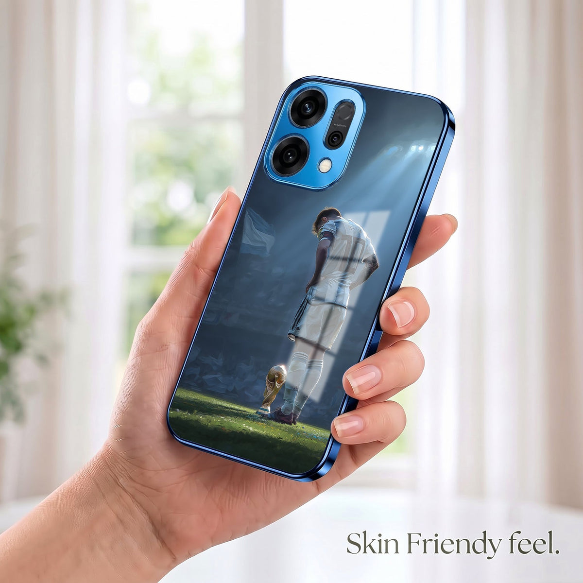 Oppo Reno 14 5G Football Champion Blue Electroplated Glass Phone Back Case