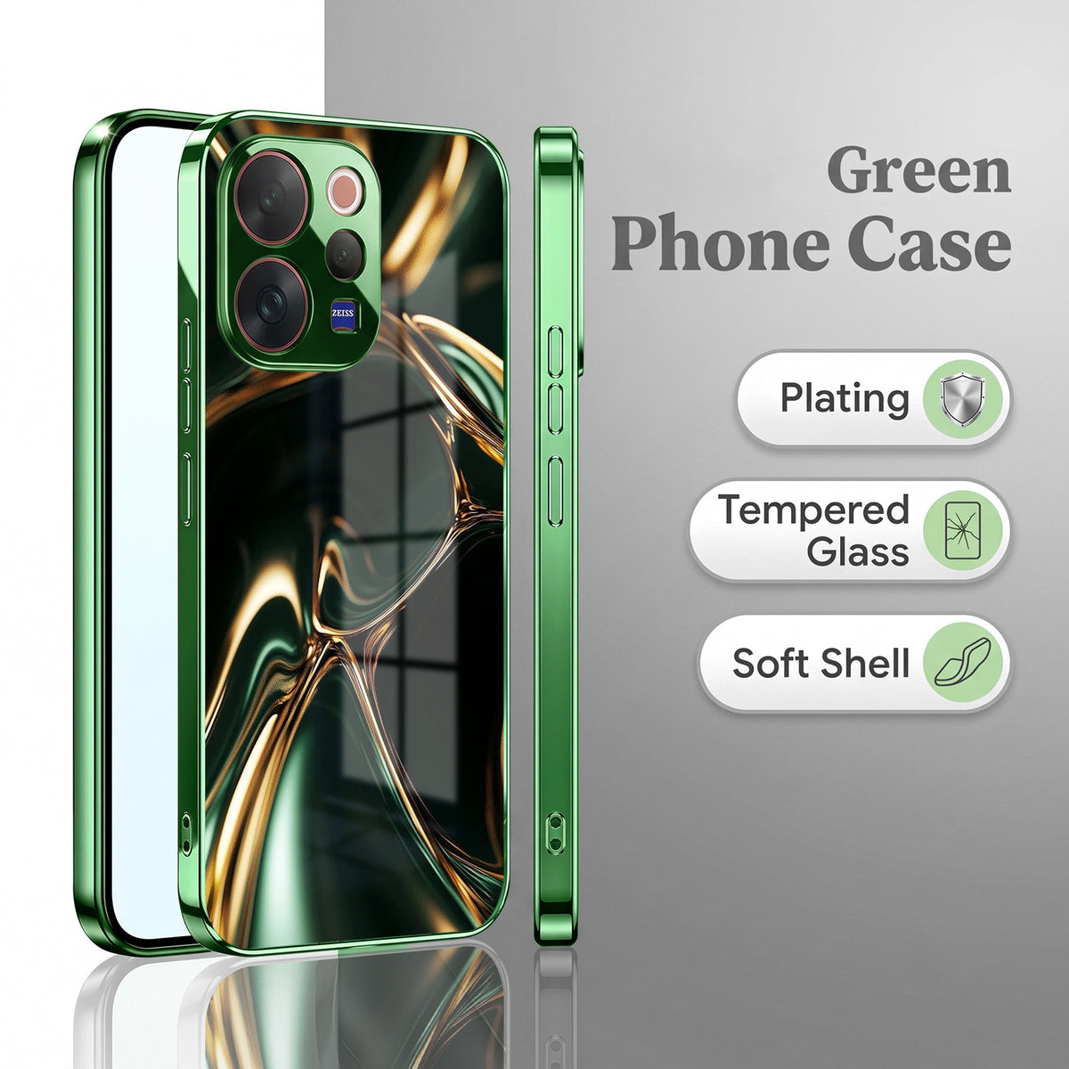 Vivo V70 5G Liquid Art Green Electroplated Glass Back Case