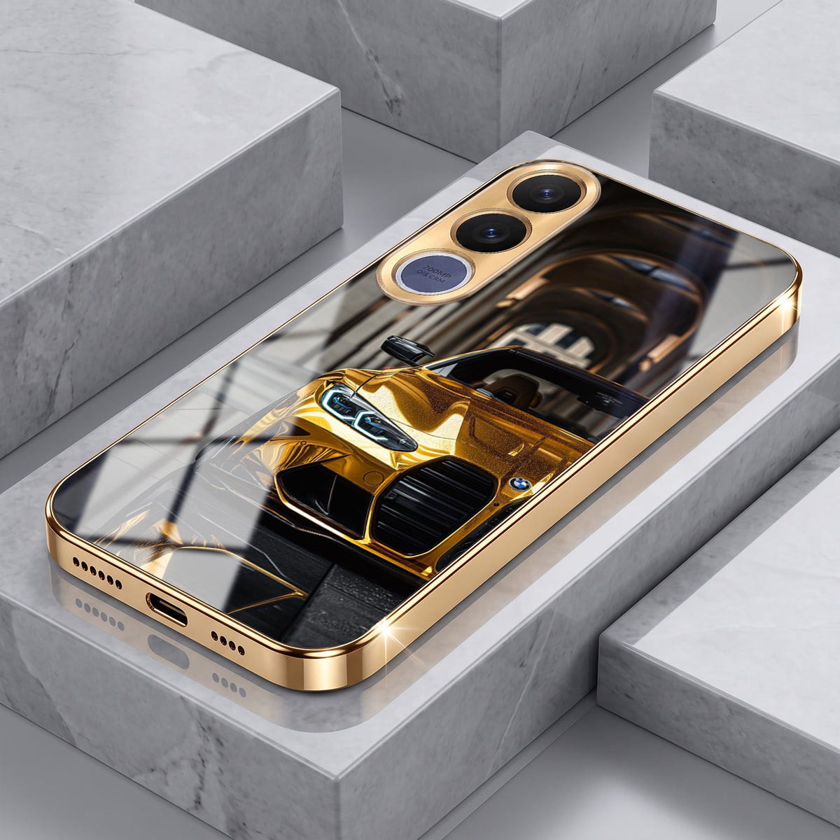 Vivo V70 FE 5G Golden BMW Gold Electroplated Glass Phone Back Case