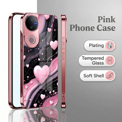 Vivo V50 5G Love Sparkle Pink Electroplated Glass Phone Back Case