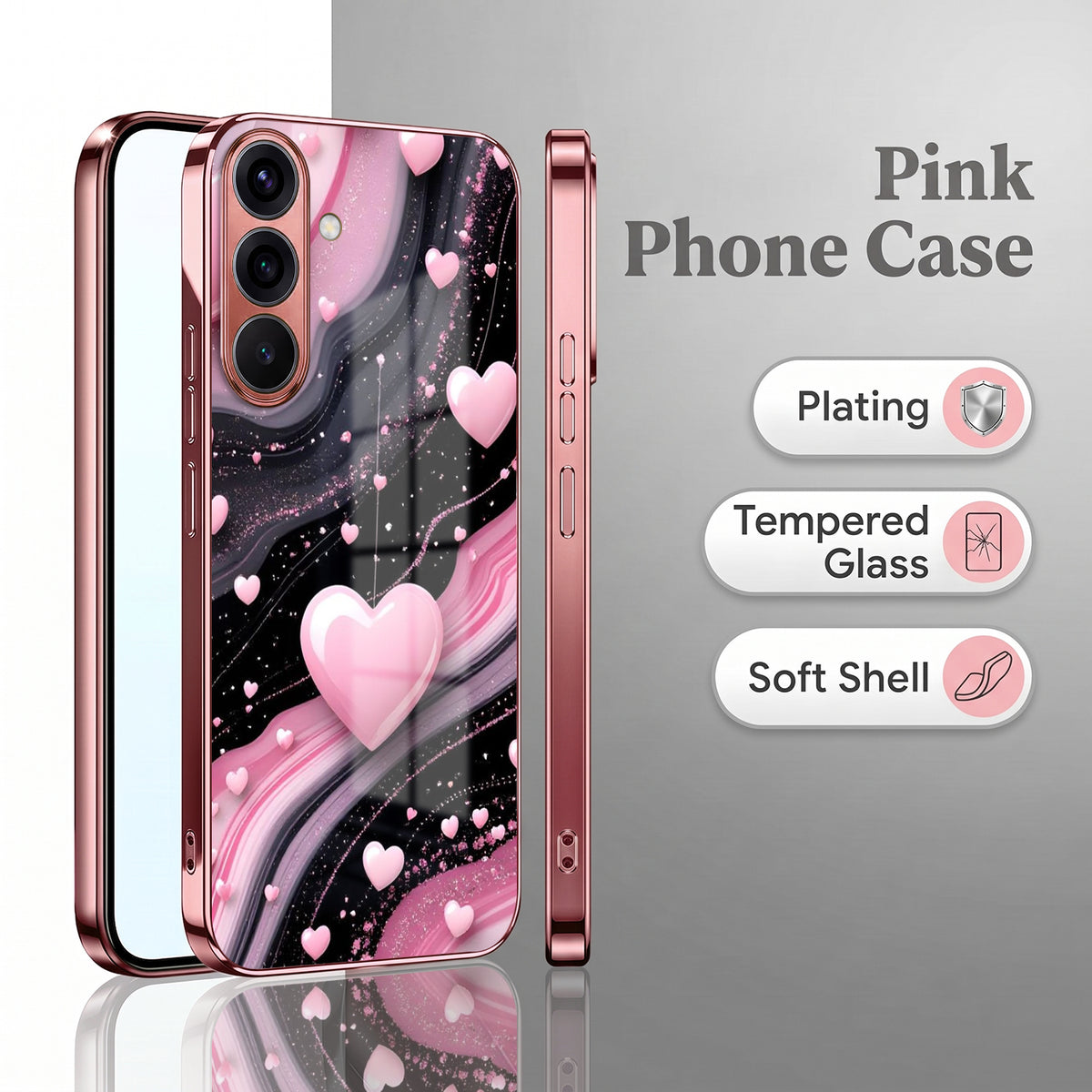 Samsung Galaxy A36 5G Love Sparkle Pink Electroplated Glass Phone Back Case