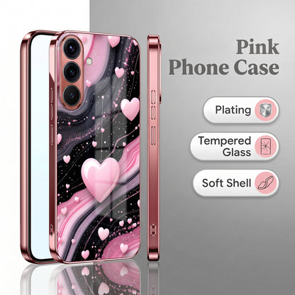Samsung Galaxy A36 5G Love Sparkle Pink Electroplated Glass Phone Back Case